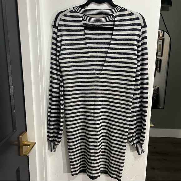 Maje Rushour Metallic Striped Long Sleeve Keyhole Stretch Knit Mini Dres… - Picture 5 of 15